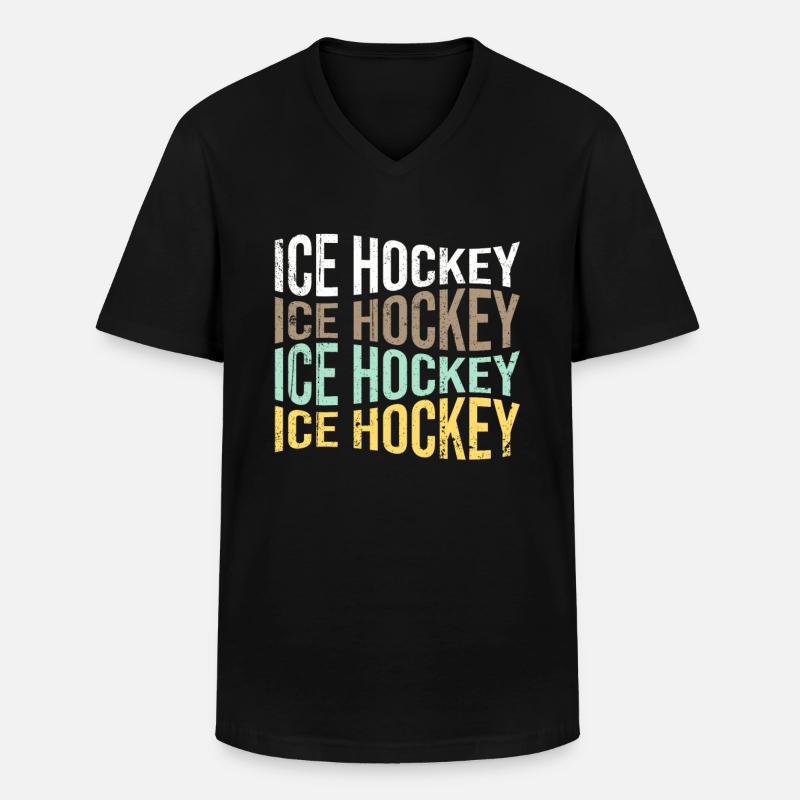Eishockey - Männer-T-Shirt mit V-Ausschnitt - Schwarz