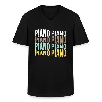 Piano - T-shirt col V Homme - noir - Devant - AI Model Male 178 dark (178cm)