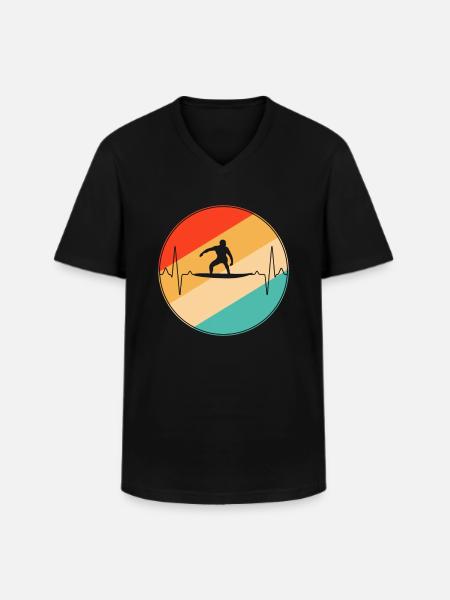 Surfing Retro Heartbeat - Men's V-Neck T-Shirt - black