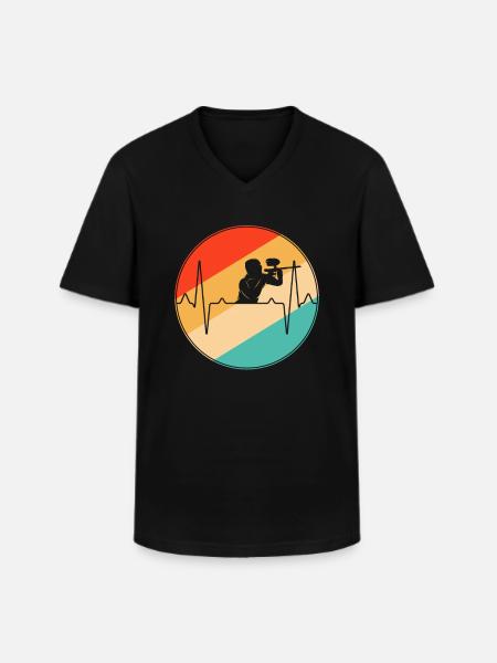 Paintball Retro Heartbeat - Men's V-Neck T-Shirt - black