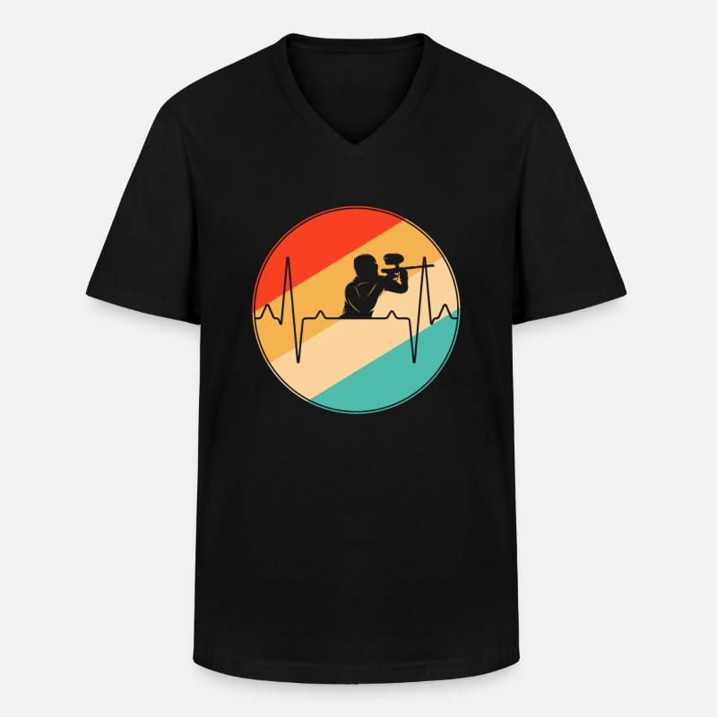 Paintball Retro Herzschlag - Männer-T-Shirt mit V-Ausschnitt - Schwarz