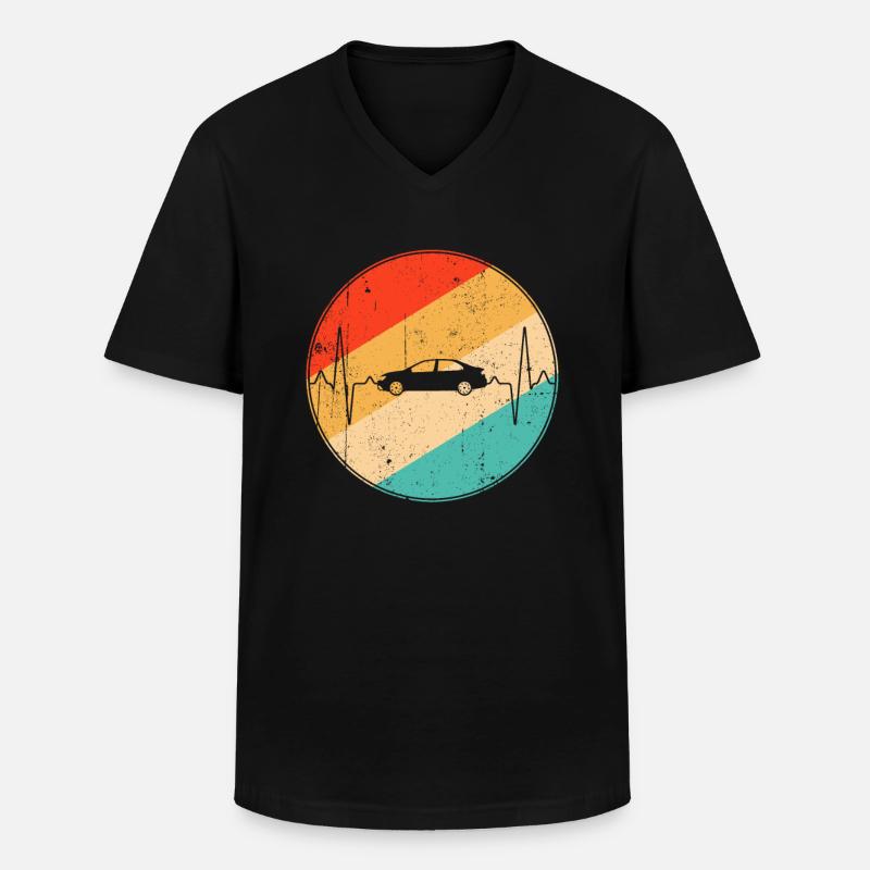 Auto Retro Herzschlag - Männer-T-Shirt mit V-Ausschnitt - Schwarz