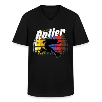 Rollerblades - Men's V-Neck T-Shirt - black - Front - AI Model Male 178 dark (178cm)