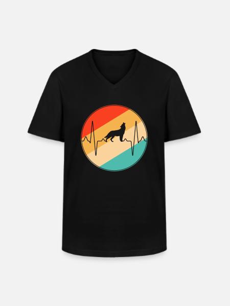 Wolf Retro Heartbeat - Men's V-Neck T-Shirt - black