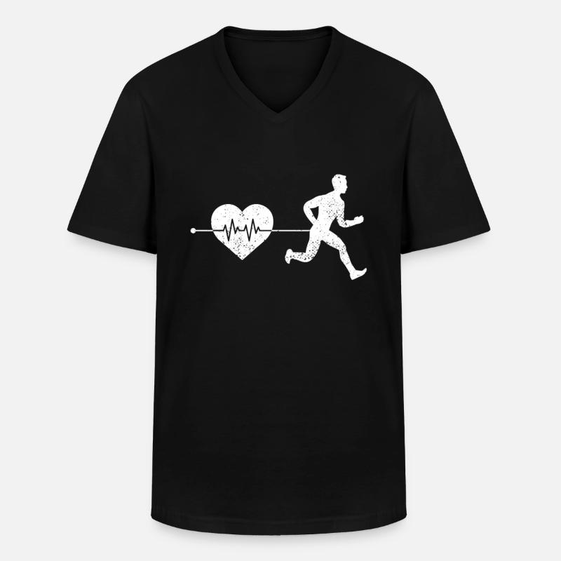 Joggen Herzschlag - Männer-T-Shirt mit V-Ausschnitt - Schwarz