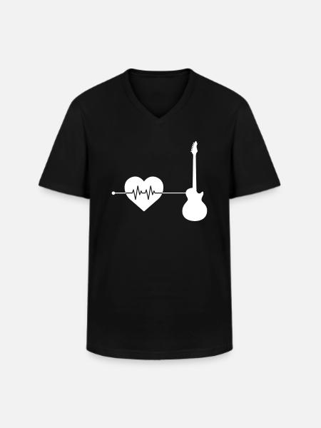 E Guitar Heartbeat - Men's V-Neck T-Shirt - black