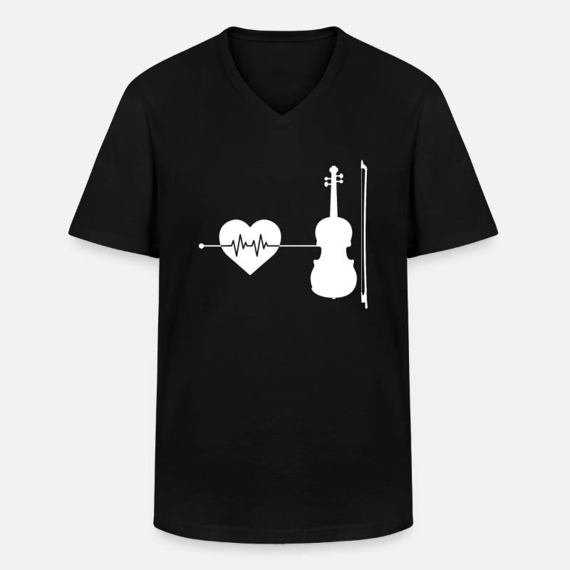 Geige Herzschlag - Männer-T-Shirt mit V-Ausschnitt - Schwarz