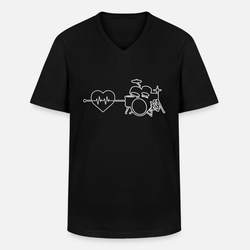 Schlagzeug Herzschlag - Männer-T-Shirt mit V-Ausschnitt - Schwarz