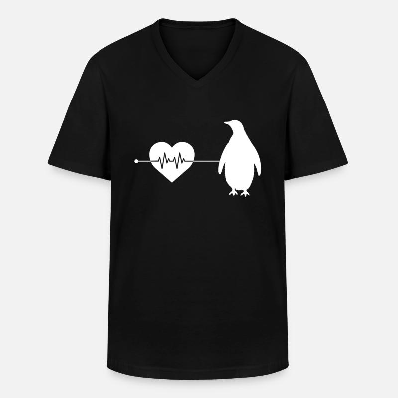 Pinguin Herzschlag - Männer-T-Shirt mit V-Ausschnitt - Schwarz