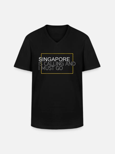 Citation de Singapour - T-shirt col V Homme - noir