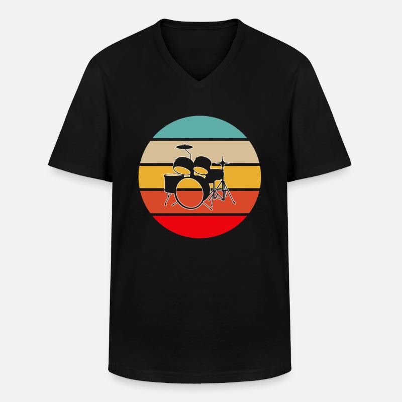 Schlagzeug Retro - Männer-T-Shirt mit V-Ausschnitt - Schwarz