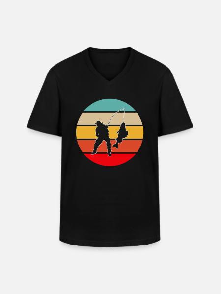 Fishing Retro - Men's V-Neck T-Shirt - black