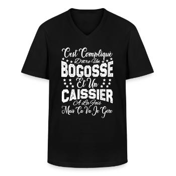 c'est compliqué d'être un Bogosse et un Caissier. - T-shirt col V Homme - noir - Devant - AI Model Male 178 dark (178cm)