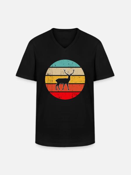 Hirsch Retro - Men's V-Neck T-Shirt - black