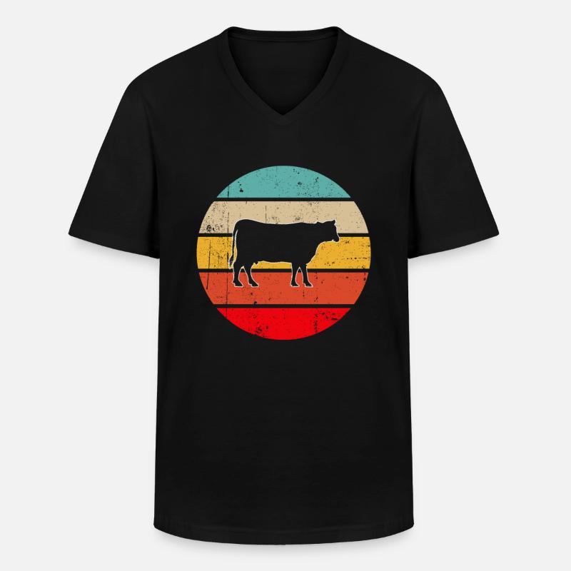 Kuh Rind Retro - Männer-T-Shirt mit V-Ausschnitt - Schwarz