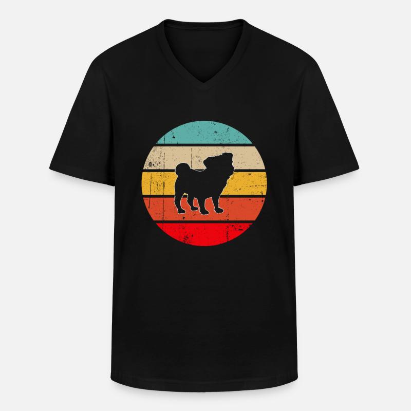 Mops Retro - Männer-T-Shirt mit V-Ausschnitt - Schwarz