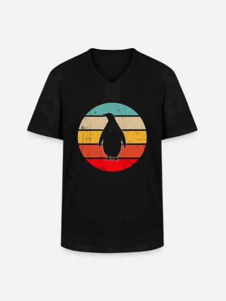 Pinguin Retro - Männer-T-Shirt mit V-Ausschnitt - Schwarz