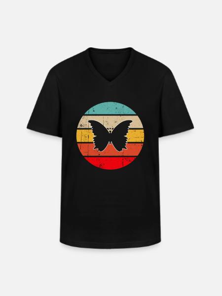 Papillon Rétro - T-shirt col V Homme - noir