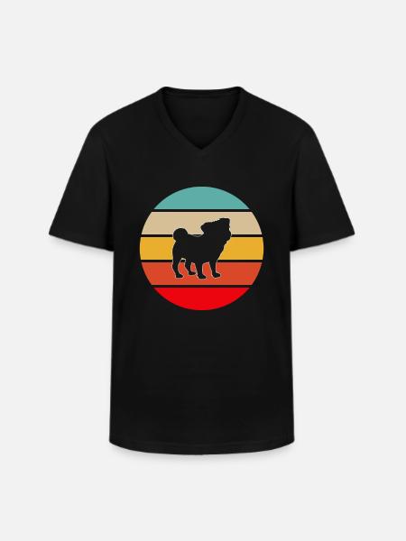 Mops Retro - Männer-T-Shirt mit V-Ausschnitt - Schwarz