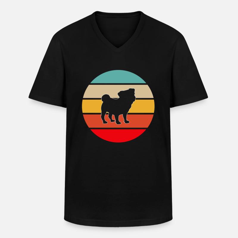 Mops Retro - Männer-T-Shirt mit V-Ausschnitt - Schwarz
