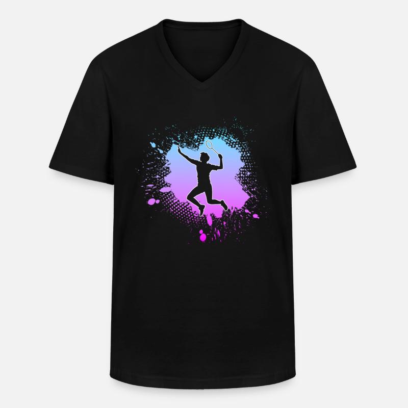 Badminton - Männer-T-Shirt mit V-Ausschnitt - Schwarz