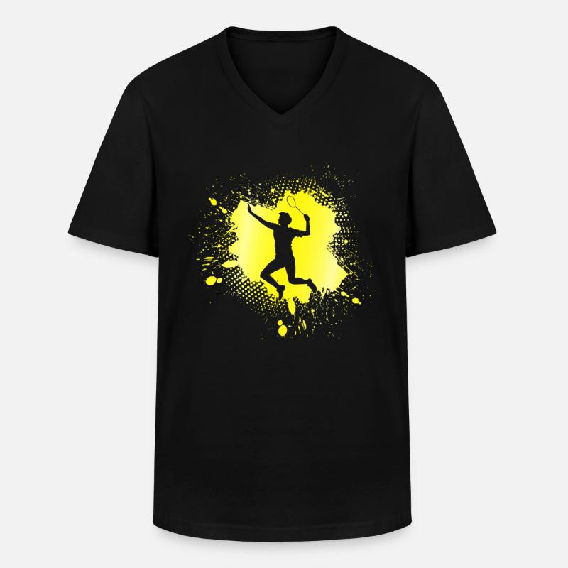Badminton - Männer-T-Shirt mit V-Ausschnitt - Schwarz