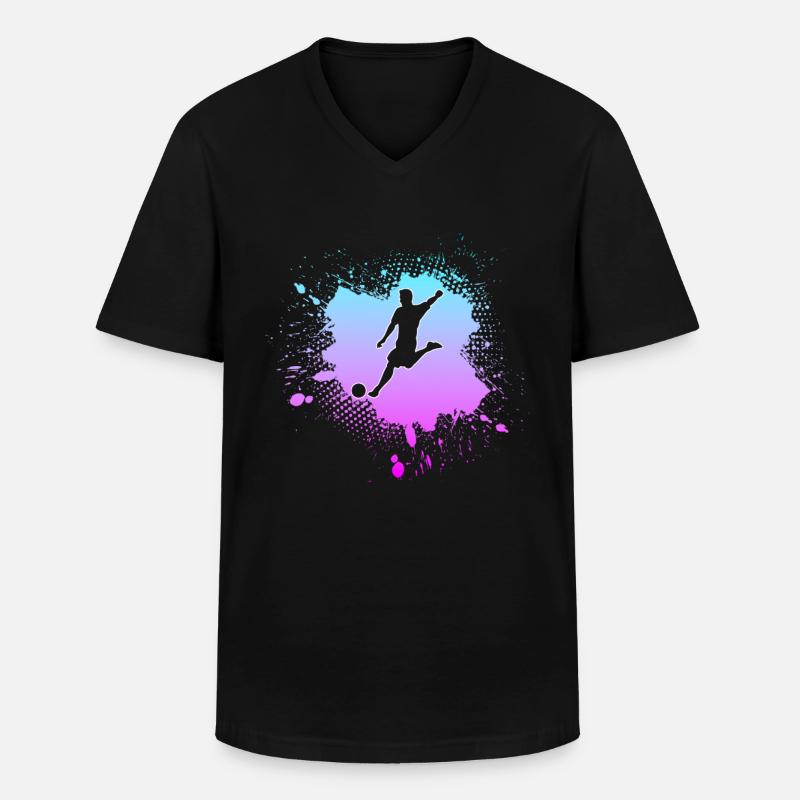 Fußball - Männer-T-Shirt mit V-Ausschnitt - Schwarz