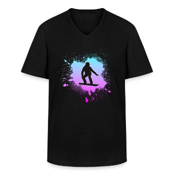 Planche à neige - T-shirt col V Homme - noir - Devant - AI Model Male 178 dark (178cm)