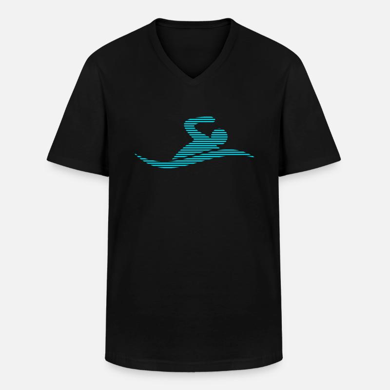 Schwimmen - Männer-T-Shirt mit V-Ausschnitt - Schwarz