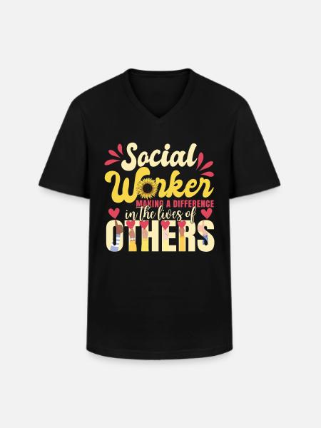 Social Worker Sunflower - Men's V-Neck T-Shirt - black