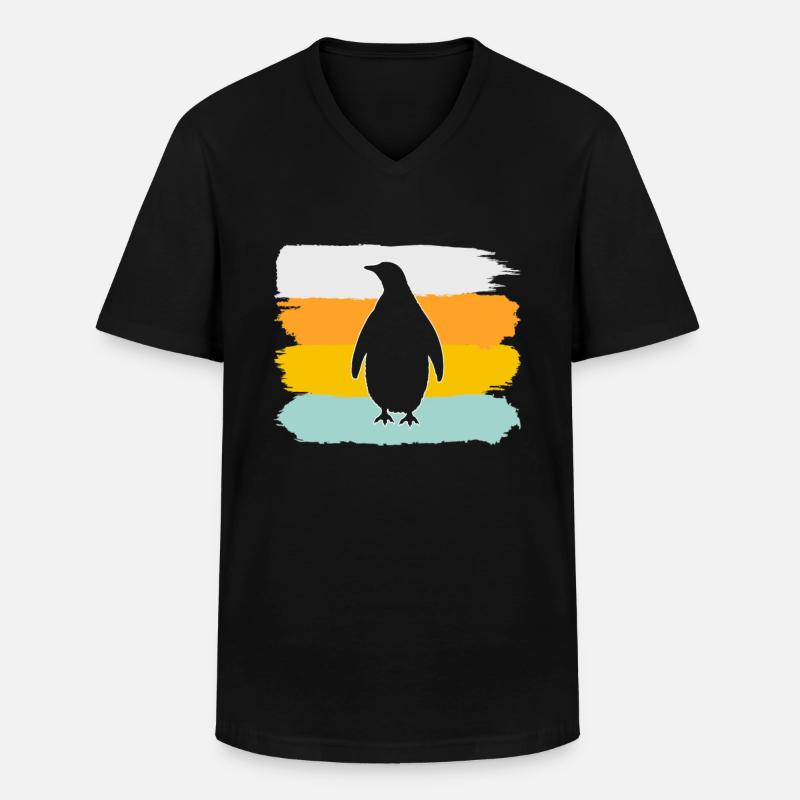 Pinguin Retro - Männer-T-Shirt mit V-Ausschnitt - Schwarz