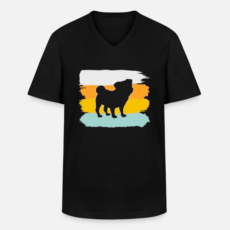 Mops Retro - Männer-T-Shirt mit V-Ausschnitt - Schwarz