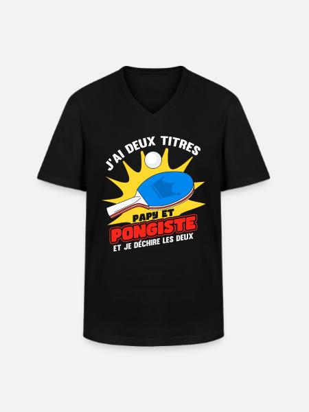 Papy Et Pongiste - T-shirt col V Homme - noir