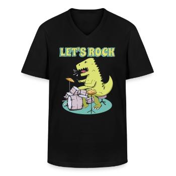Grosse caisse T- Rex Dinosaure - T-shirt col V Homme - noir - Devant - AI Model Male 178 dark (178cm)