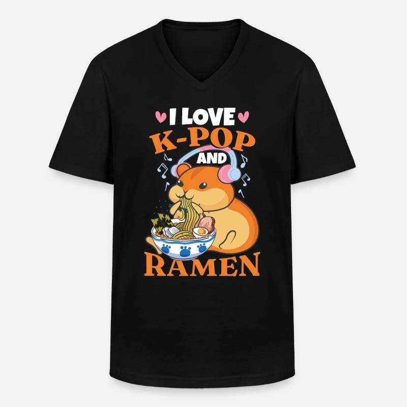 Ich liebe K-Pop und Ramen - Männer-T-Shirt mit V-Ausschnitt - Schwarz