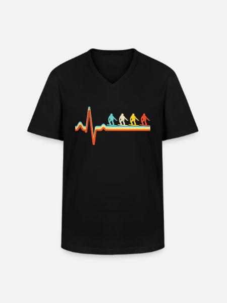 Snowboarding Retro Heartbeat - Men's V-Neck T-Shirt - black