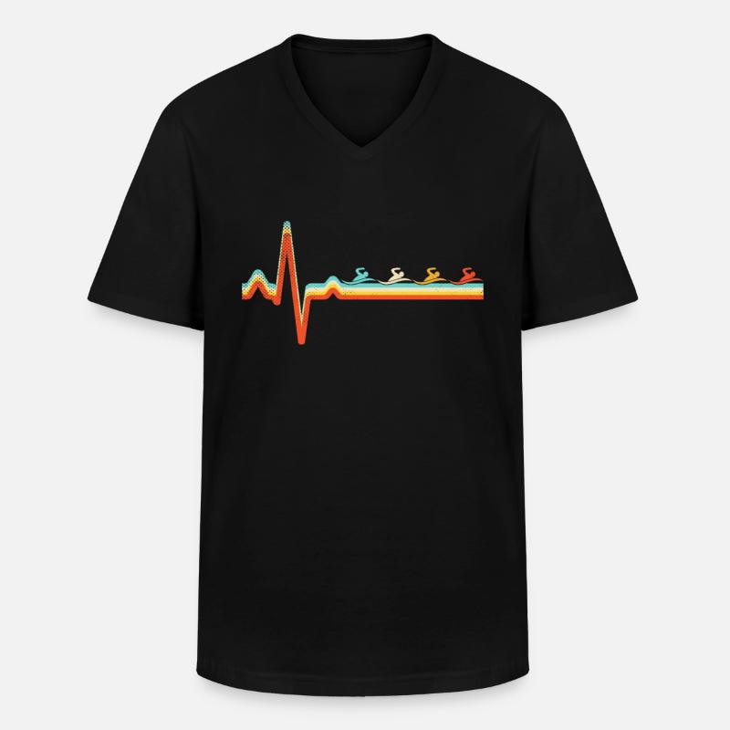 Schwimmen Retro Herzschlag - Männer-T-Shirt mit V-Ausschnitt - Schwarz