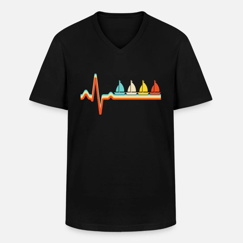 Vela Retro Heartbeat - Maglietta da uomo classica con scollo a V - nero