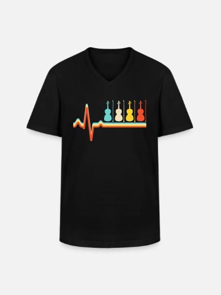 Violin Retro Heartbeat - Men's V-Neck T-Shirt - black