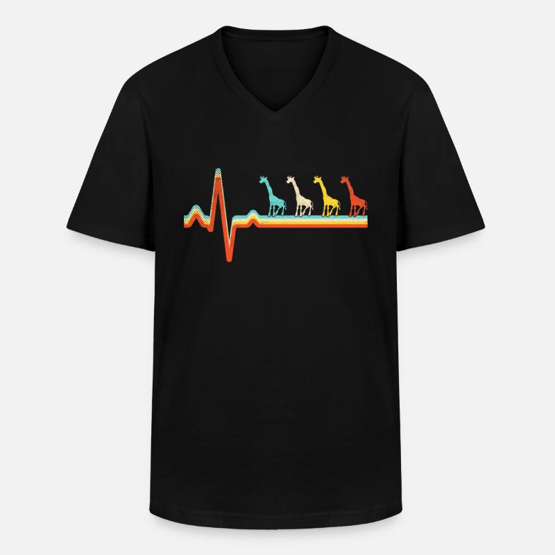 Giraffe Retro Herzschlag - Männer-T-Shirt mit V-Ausschnitt - Schwarz