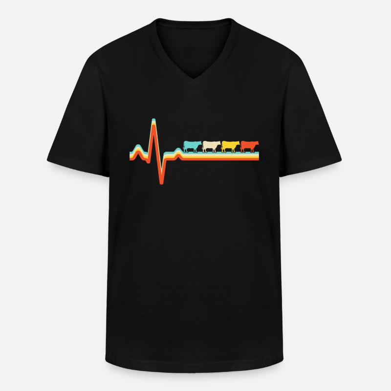 Stier Retro Herzschlag - Männer-T-Shirt mit V-Ausschnitt - Schwarz