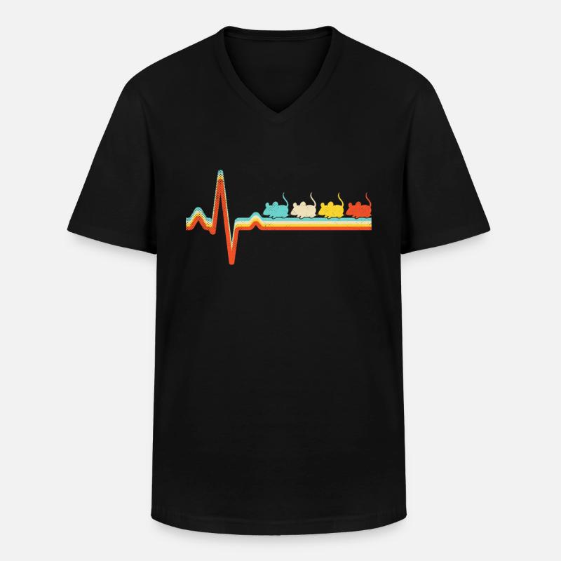 Maus Retro Herzschlag - Männer-T-Shirt mit V-Ausschnitt - Schwarz