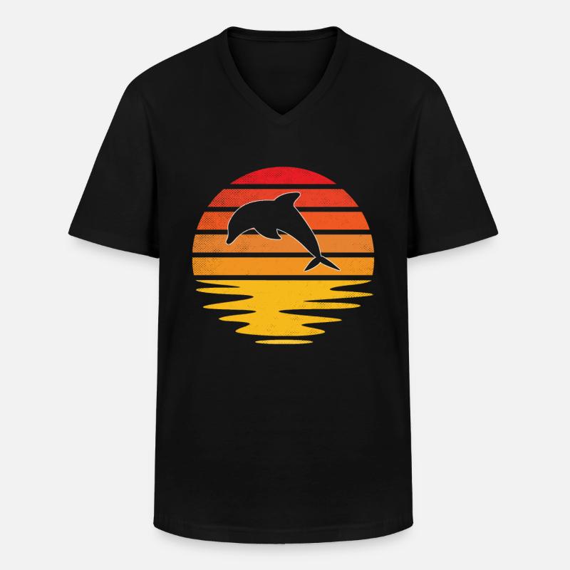 Delfin Retro - Männer-T-Shirt mit V-Ausschnitt - Schwarz