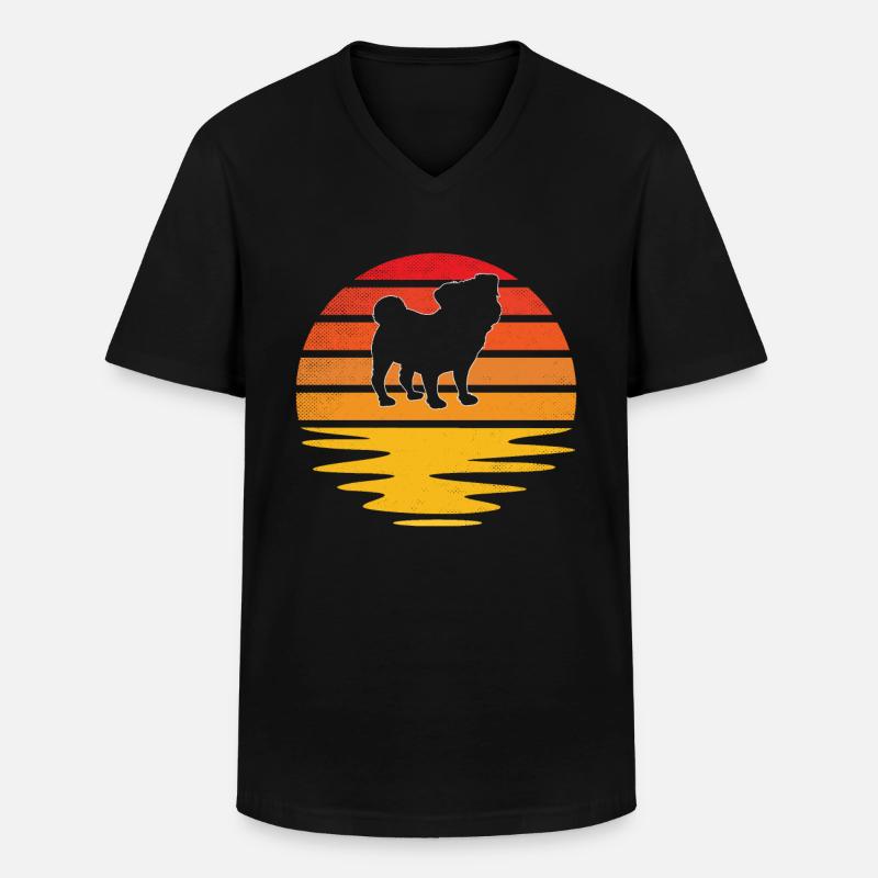 Mops Retro - Männer-T-Shirt mit V-Ausschnitt - Schwarz