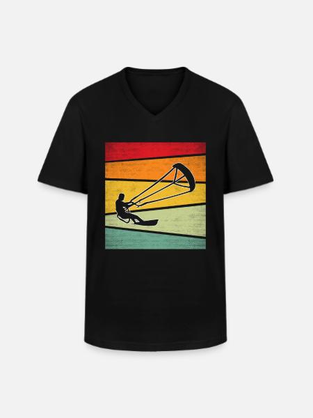 Kite Surf Rétro - T-shirt col V Homme - noir