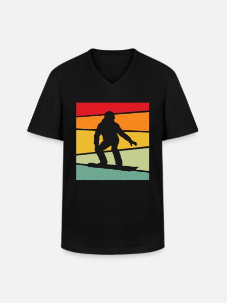 Snowboard Rétro - T-shirt col V Homme - noir