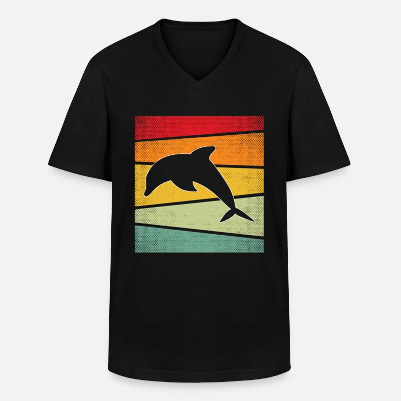 Delfin Retro - Männer-T-Shirt mit V-Ausschnitt - Schwarz