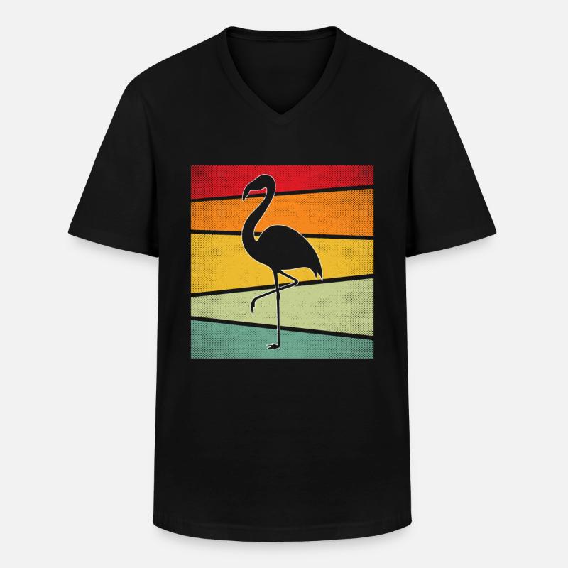 Flamingo Retro - Männer-T-Shirt mit V-Ausschnitt - Schwarz
