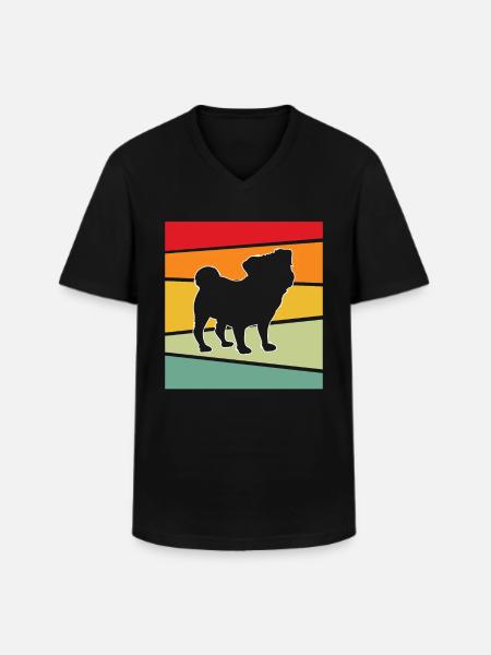 Mops Retro - Männer-T-Shirt mit V-Ausschnitt - Schwarz