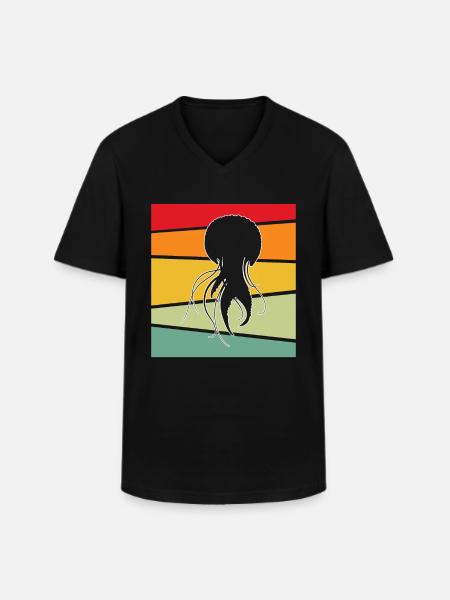 Jellyfish Retro - Men's V-Neck T-Shirt - black